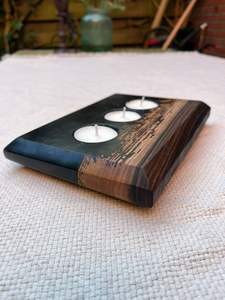 Portavelas de madera para velas de té, centros de mesa de madera con raíz y resina epoxi, Craftera Exports - Product Image 1