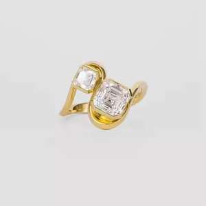 Anillo de compromiso de circonita con doble corte Asscher estilo Toi et Moi, de moda, con dos piedras, de plata de ley 925, con engaste semibiselado, para boda - Product Image 1