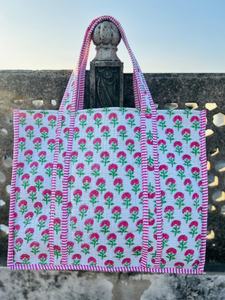 Ensemble de sacs fourre-tout en coton brodés style bohème floral, 10 à 100 pièces, motif matelassé, grande capacité, avec fermeture éclair, pour voyage, mode et shopping - Product Image 5