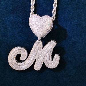 Iced Out Moissanite Heart Bail Letter <b>Pendant</b> 925 <b>Silver</b> Luxury Theme Charms Custom <b>Initial</b> Letter <b>Pendant</b> Pass Diamond Tester - Product Image 2