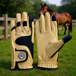 Gants d'équitation pour femmes en similicuir de couleur unie avec logo et couleur personnalisés, fermeture auto-agrippante, accessoires équestres - Product Image 3