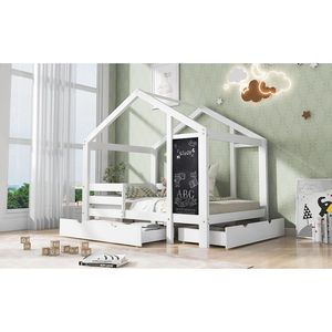 Letto a Castello Bianco con Opzione a Due Moduli, Lavagna e Cassetti per Bambini - Product Image 2