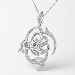 สร้อยคอจี้เพชรทรงกลมประดับลายดอกไม้ทองคำขาว 18K เพชรเพาะเลี้ยงทรงกลมตรงกลาง ประดับเพชรแบบพาเว่ รับรองโดย IGI หรูหรา - Product Image 6
