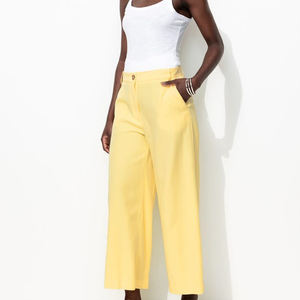 Pantalones de algodón casuales de cintura alta de color liso para mujer, de nueva llegada, talla grande, elásticos, de pierna ancha y ajuste holgado, ideales para otoño. - Product Image 6