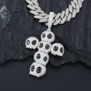 Iced Out Cross Pendant Necklace <b>Silver</b> Plated Zinc Alloy Hip Hop Jewelry for Men Zircon Stone Themed Pendants - Product Image 3