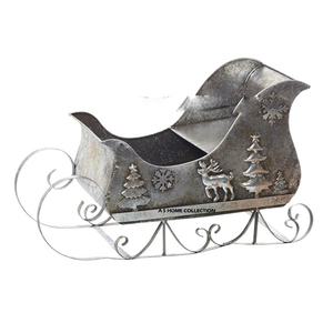 Trineo Navideño de Metal Galvanizado Vintage, Decorativo para Fiestas, Caja de Regalo, Adorno con Figura de Santa Claus - Product Image 3