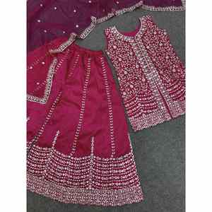 ผ้าไหมแบบโมโนปักเรียงตามลำดับสำหรับนักออกแบบวังกับลูกพีช Dupatta - Product Image 5