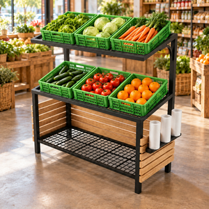 Exhibidor de Productos de 3 Niveles con Rejilla Metálica, Estante Independiente para Supermercado con Porta Bolsas - Product Image 4
