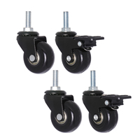 Roulettes personnalisées de 2 pouces (50 mm) noires à roulements pivotants en polyuréthane, tige filetée de 3/8 po x 25 mm, zinguées, pour usage léger, pour meubles