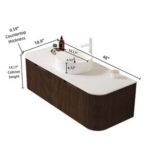 Mobile bagno sospeso DINA 48 pollici bianco con lavabo, bordi curvi e 2 cassetti, mobiletto contenitore a strisce - Product Image 5