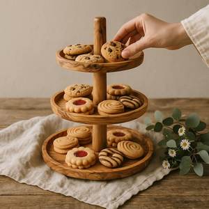 Soporte de madera para pasteles con base multifuncional de varias capas con aspecto de escalera. Se siente elegante en Universal Overseas. - Product Image 2