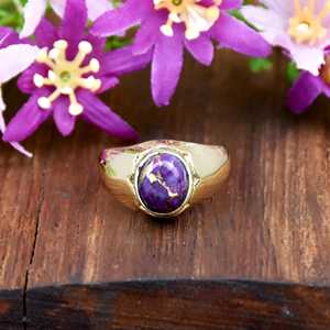 <b>Mens</b> <b>Ring</b> Natural Purple Copper Turquoise Gemstone 18K Gold Vermeil Signet <b>Ring</b> Fine Jewelry 925 Sterling <b>Silver</b> <b>Ring</b> For Gift - Product Image 2