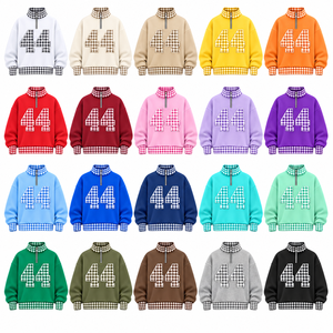 Sudadera Azul de Mujer con Media Cremallera, Cuello y Puños a Cuadros con Parche 44, Estilo Casual para Otoño - Product Image 4