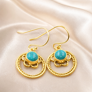 Pendientes Colgantes de Turquesa Natural, Plata de Ley 925, Estilo Boho, Florales, Circulares, Hechos a Mano, Joyería de Piedras Preciosas para Mujer - Product Image 5