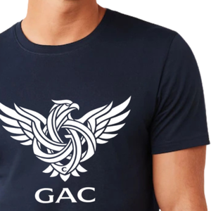 Men Navy Blue Crew Neck Short Sleeve Cotton T Shirt Featuring <b>White</b> Graphic Eagle Bird Wings Silhouette Print Casual Summer <b>Tee</b> - Product Image 3