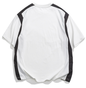 Camiseta de hombre con bloques de color y costuras en contraste, cuello redondo oversize, venta al por mayor, talla personalizada, estilo Y2K Streetwear, con diseño frontal. - Product Image 2