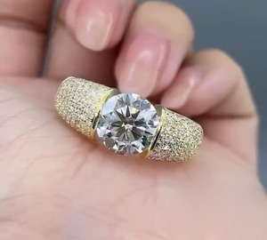 Bague de fiançailles pour homme en argent sterling 925 plaqué rhodium, sertie de moissanite en grappe, style hip-hop glacé, pavé, pour mariage et promesse - Product Image 6