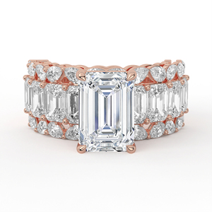 Anillo Majestic con Diamante de Corte Esmeralda de 3.05 Quilates, Diseño de Varias Filas con Acentos en Forma de Pera, Borde Festoneado, Ancho, en Oro Blanco, Joyería de Lujo - Product Image 2