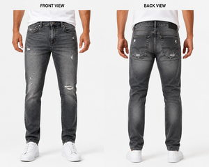 Jean en denim noir délavé pour homme, coupe droite, en coton, décontracté, séchage rapide, respirant, taille mi-haute, OEM ODM, vente en gros - Product Image 3