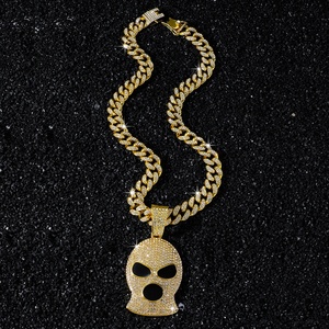 Collar con colgante de máscara de esquí Iced Out, chapado en oro de aleación, cadena cubana de cristal, estilo HipHop Bling <span class=keywords><strong>Gangsta</strong></span>, joyería streetwear con motivo de máscara - Product Image 4