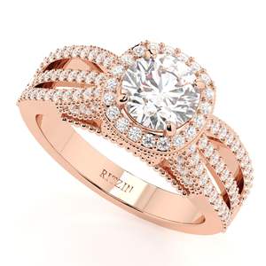 Round Cut Lab Grown Diamond Halo Split Shank Rose <b>Gold</b> <b>Vintage</b> Unique Heavy Anniversary <b>Ring</b> for Women - Product Image 5