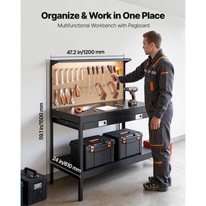 Banco da Lavoro in Legno Massiccio da 120 cm, Capacità 110 kg, 4 Prese AC e 2 Porte USB, Nuovo - Product Image 2