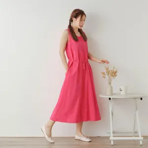 <b>Boho</b> Chic Cotton Linen Maxi <b>Dress</b> Women Pink Sleeveless Tie Waist A-Line Relaxed Fit Comfortable Summer <b>Long</b> <b>Dress</b> - Product Image 4
