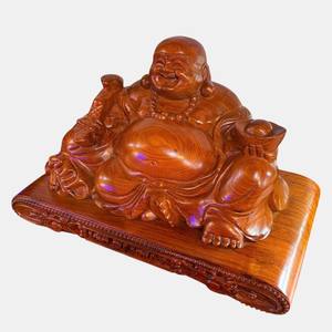 La estatua sentada del Buda Maitreya es exquisitamente tallada en madera de Huong. - Product Image 4