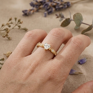 Heart Cut Moissanite Promise <b>Ring</b> Vintage Milgrain Engagement <b>Ring</b> for Women 14K Gold Minimalist <b>Ring</b> - Product Image 6
