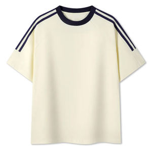 T-shirts de sport et de fitness pour hommes 100 % coton, tissu respirant, coupe ample, options graphiques personnalisées, col rond avec bande contrastante - Product Image 1