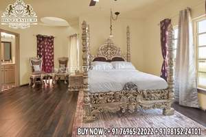 Ensemble de meubles de chambre à coucher luxueux et artisanal de style impérial, lit king size royal, lit en teck de dernière génération avec table de chevet design, California - Product Image 4