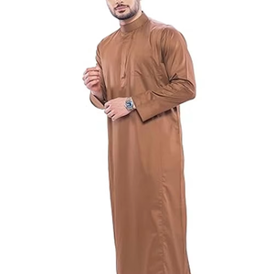 Wholesale Premium Cotton Stand Collar Modest Men's <b>Islamic</b> Eid Plus Size Loose Fit Floor Length Short Sleeve Quick Dry - Product Image 4