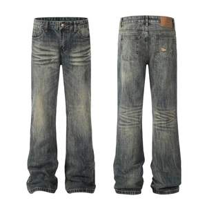 TITAN TREAD WEAR Jeans de mezclilla para hombre de cintura alta, pierna ancha, ecológicos, con patrón liso, lavado a la piedra, casuales, con cierre de botón y efecto desgastado - Product Image 1