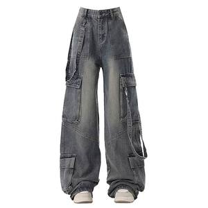 Nouveau Jean en Denim Gris Baggy Tendance 2026 pour Femme, Coupe Droite Vintage, Respirant, Écologique, Taille Mi-Haute avec Détails Nœud et Trous - Product Image 5