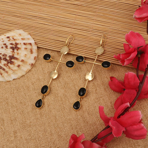 Geometric Cross Shaped Gold Plated Onyx Drop <b>Earrings</b> Women's Bohemia Style Party Jewelry Alloy Dangle <b>Earrings</b> V - Product Image 1