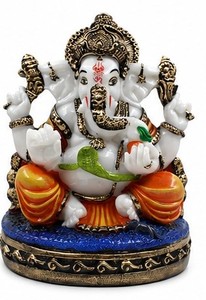 Traditional Handicraft Colored Resin Lord Ganesh <b>Statue</b> Hindu God Figurine Elephant Sculpture <b>Gold</b> Accent Diwali Home Decor - Product Image 5