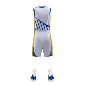 Ensemble de maillots de basket-ball unisexe pour adultes, jaune et bleu, col en V, manches longues, respirant, imprimé numérique, polyester, taille élastique - Product Image 3