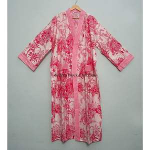 Kimono indio hecho a mano 100% algodón para mujer, estampado floral, ropa de dormir de talla única para uso doméstico y para dormir en la temporada de primavera. - Product Image 1