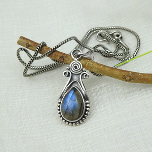 Pendentif vintage en argent 925 en forme de goutte d'eau avec pierre précieuse labradorite naturelle sertie en clos, solitaire, bijou unisexe pour tous les jours - Product Image 6