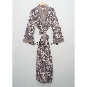 Al por mayor Bata de algodón de verano tipo kimono, largo hasta la rodilla, para dormir, blanca a rayas, de punto, calidad de exportación, para uso casual - Product Image 2