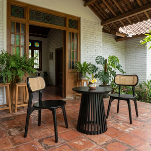 Modern <b>Round</b> Outdoor Coffee <b>Table</b> Black Teak Water Resistant Minimalist Design Durable Solid Frame Accent <b>Table</b> for Terrace Use - Product Image 5