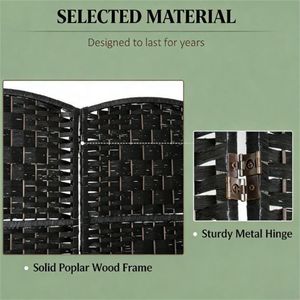 Paravento Pieghevole a Quattro Pannelli Nero, Divisorio per Camera da Letto, Separatore per Ambienti - Product Image 2