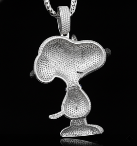 Pendentif personnalisé en forme de chien style Joe Cool, serti de diamants micro-pavés, fabriqué à la main en or blanc 925 - Product Image 2
