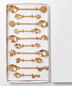 Flatware <b>Sets</b> Brass Spoon Birds And With Stem Handle <b>Dinner</b> Mirror Polished With <b>Black</b> Box - Product Image 5