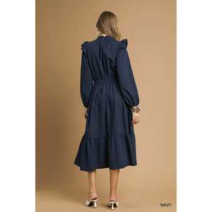 เดรสมิดิมีผิวสัมผัสสำหรับผู้หญิงเดรสเปิดไหล่มีระบาย - Product Image 3