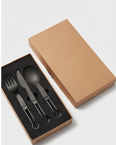 Ensemble de couverts minimalistes en métal noir mat, fourchette, couteau, cuillère, portable avec poignée pliable, couverts de voyage - Product Image 6