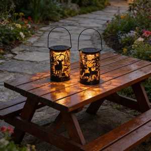 Farol solar de metal impermeable para exteriores con diseño de ciervo hueco para decoración de paisajes, caminos de jardín y patios. - Product Image 5