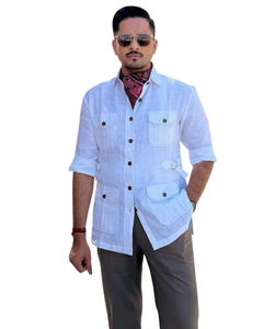 Camisa Casual para Hombre, Estilo Caza, Cuello Clásico, Manga Larga, Cierre de un Botón, Confeccionada con Tela de Lino 100% Premium - Product Image 1