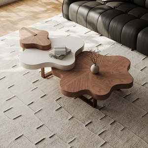 Juego contemporáneo de mesa de centro multinivel Superficies curvas orgánicas y diseño de materiales mixtos - Product Image 5