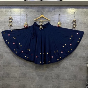 Traditional Indian Cotton <b>Flared</b> <b>Skirt</b> With Red Embroidery Loose Fit Floor-Length Ethnic Wear For Women All Seasons - Product Image 4